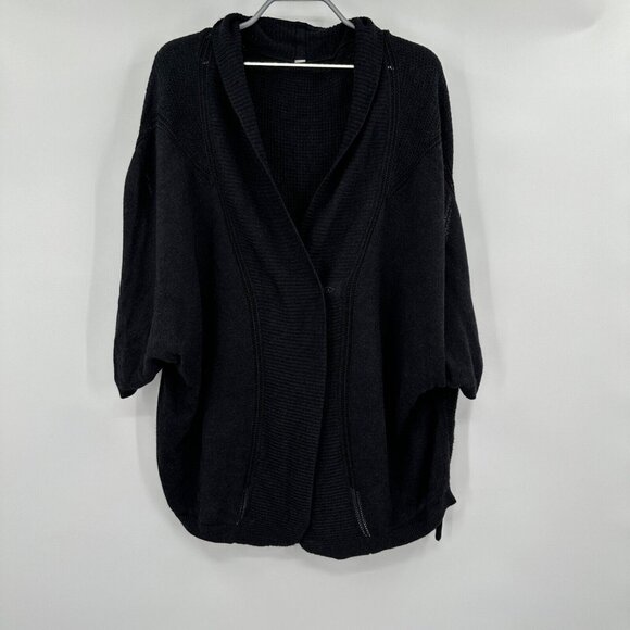 Lululemon Breeze Easy Wrap Sweater Heathered Black M/L Boolux Oversized Button - Picture 4 of 6